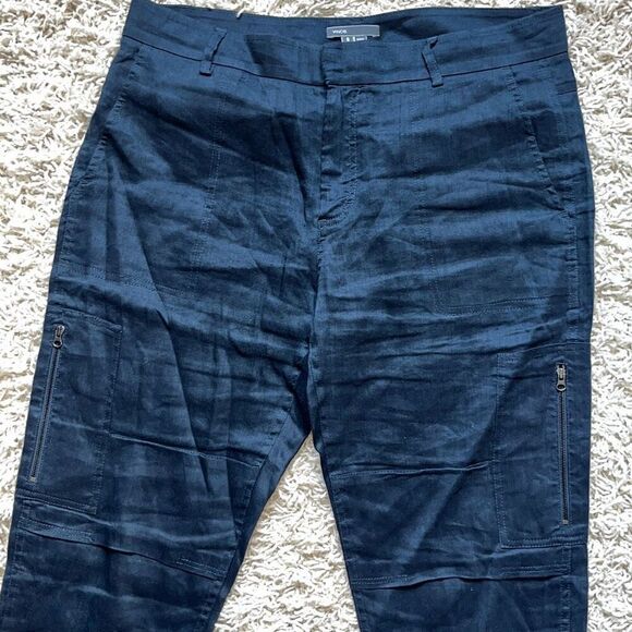 Vince Linen Blend Cargo Pocket Ankle Pants Women's Size 8 Navy Blue - Picture 2 of 15